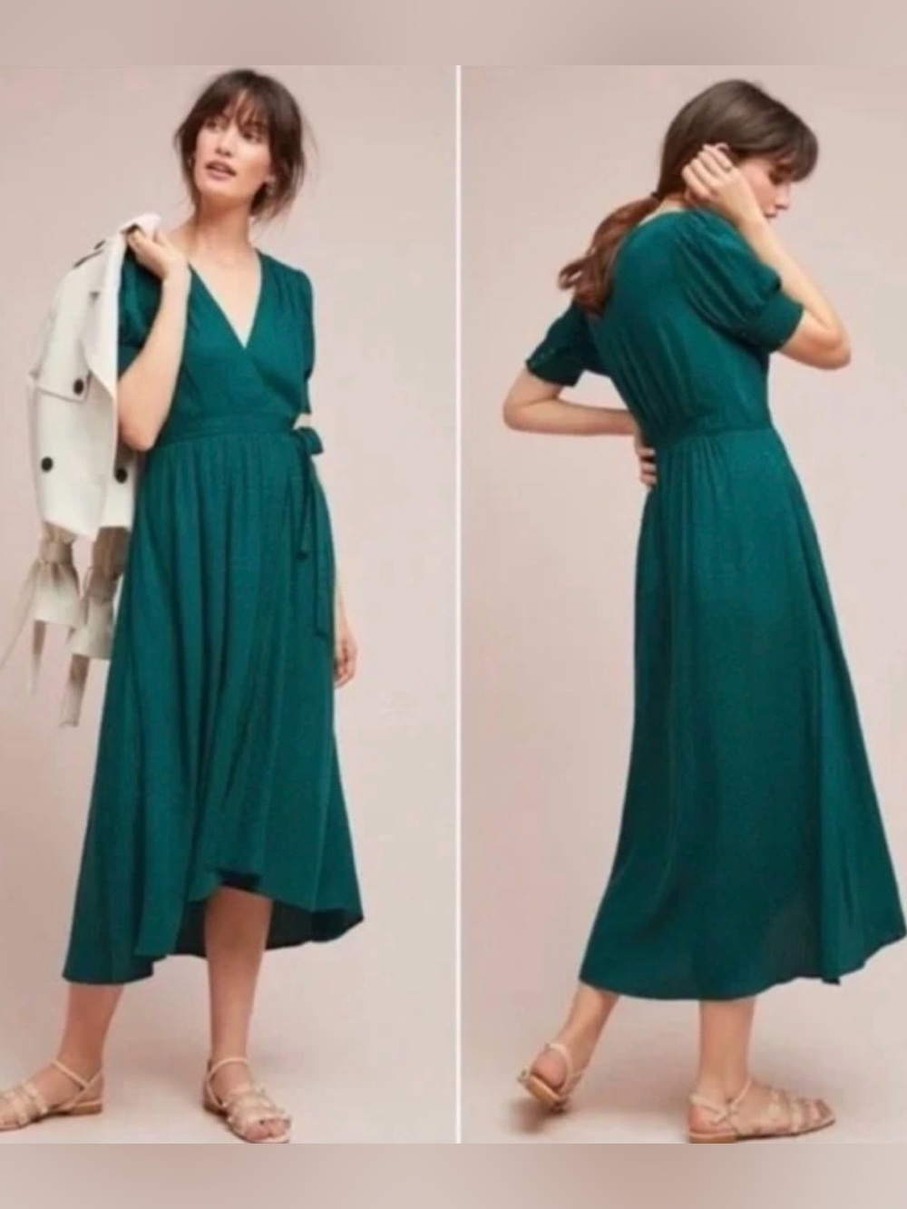 Maeve Anthropologie Breanna Wrap Midi Dress Teal Green | Size 8